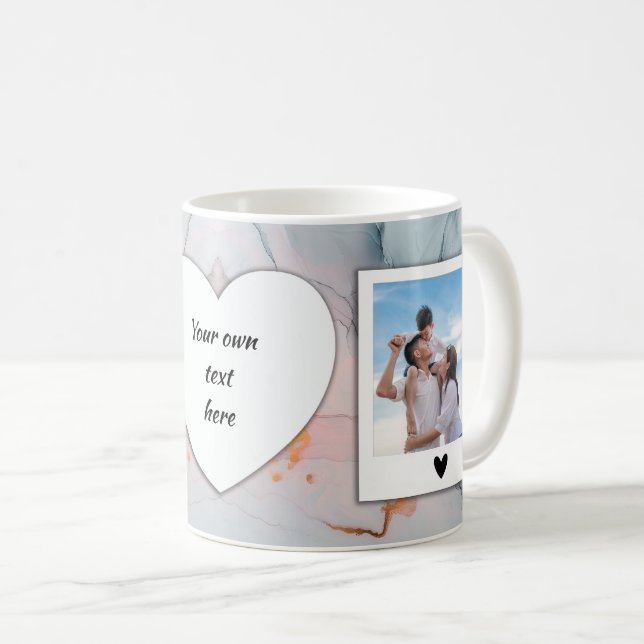 Mug photo et texte personnalisé - Marbre bleu clai (Devant droit)