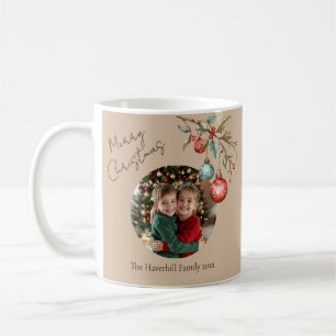 Mug Photo moderne Aquarelle Ornements Noël Beige