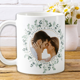 Mug Photo moderne Eucalyptus Mariage personnalisé