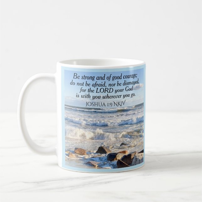 Mug Photo Ocean Courage Bible Verse Nom bleu (Gauche)