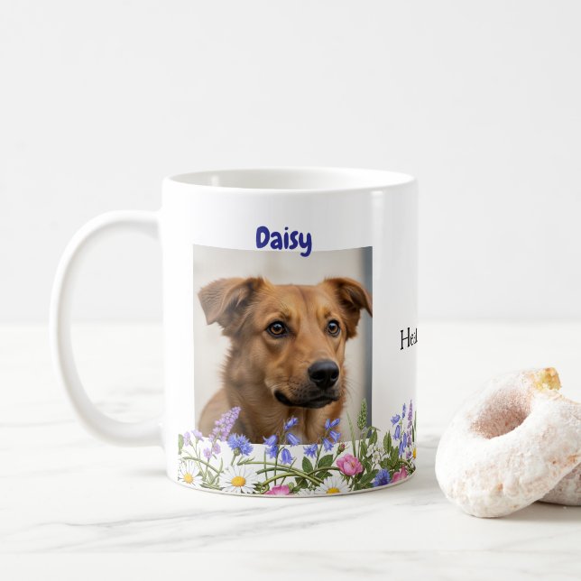 Mug Photo personnalisée Chien ou chat Nom de la photo  (Avec donut)