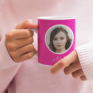 Mug Photo personnalisée et monogramme de nom rose chau