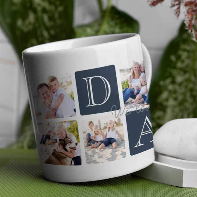 Mug Photo personnalisée Papa Love 7 Collage photo (Celebrate Dad with a timeless and elegant design that’s as special as he is! )