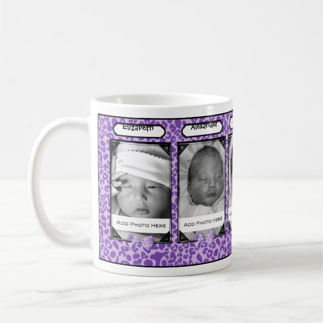 Mug Photo pourpre à la mode et nom de bébé de léopard (Gauche)