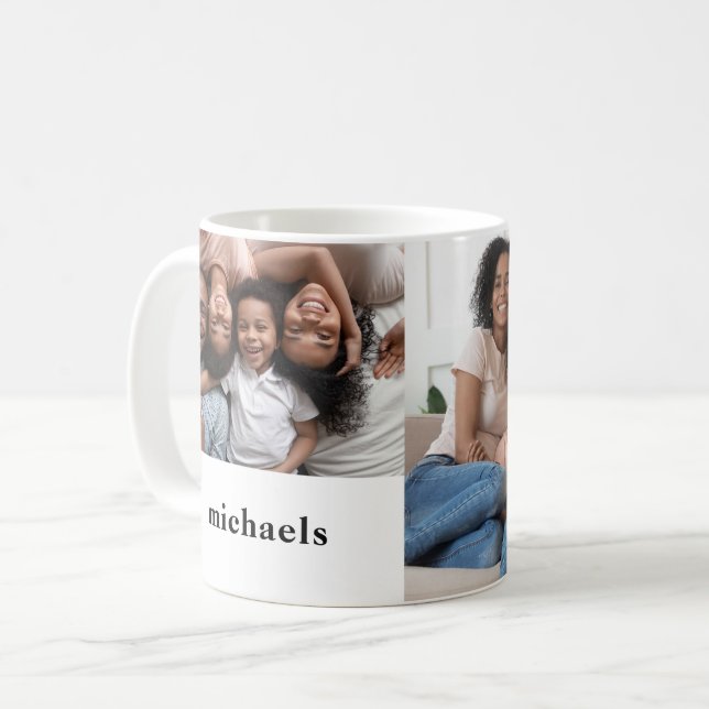 Mug Photos en noir et blanc minimal avec nom (Devant gauche)
