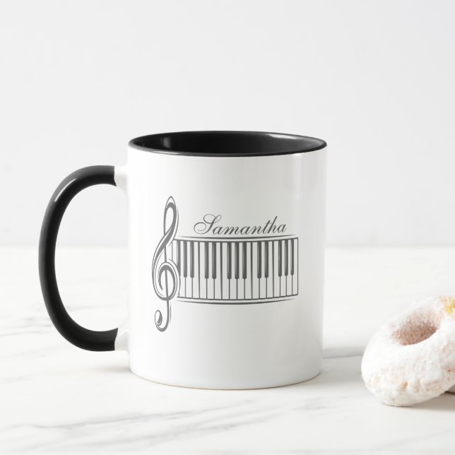 Mug Piano keys treble clef Pianiste avec nom Enseignan (Avec donut)