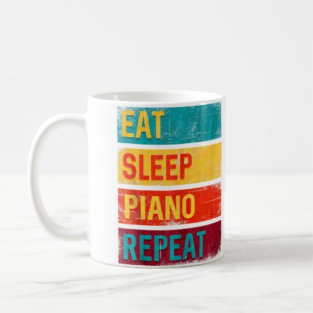 Mug Piano Student Music Gift Eat Sleep Piano Repeat (Gauche)