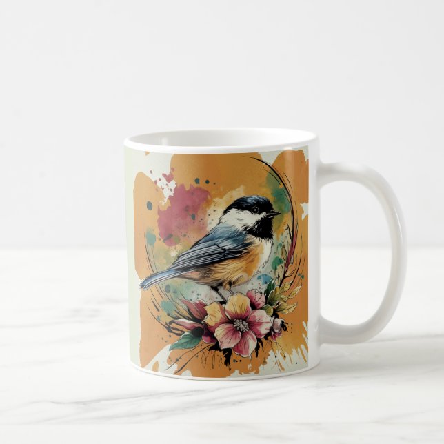 Mug Pickadee Abstrait à l'aquarelle - Ambre (Droite)