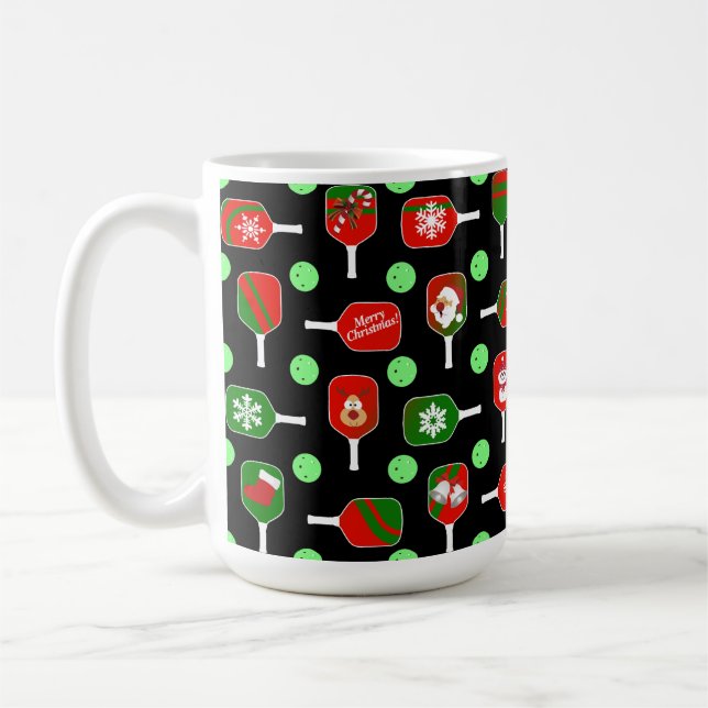 Mug Pickleball de Noël Rouge Green Paddles Balls Noir (Gauche)