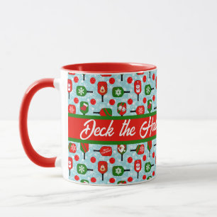 Mug Pickleball Noël Rouge Vert Bleu Flèches de neige