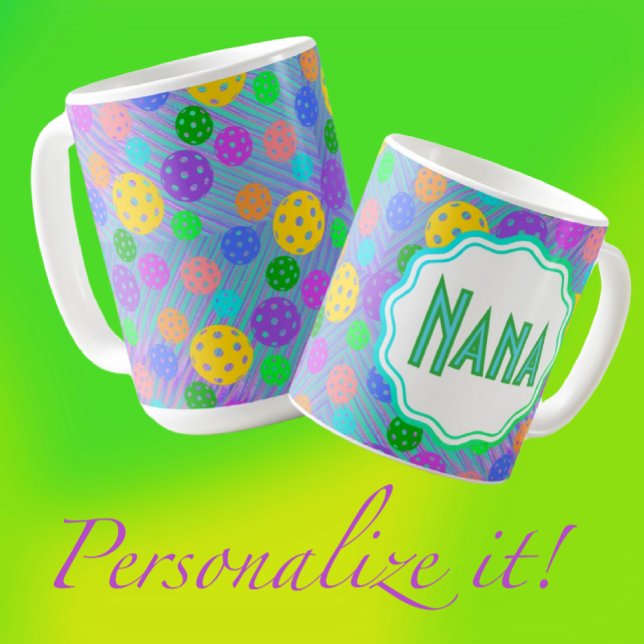Mug Pickleball Pop Art Super personnalisé (Great gift for a pickleball player. Maybe yourself!)