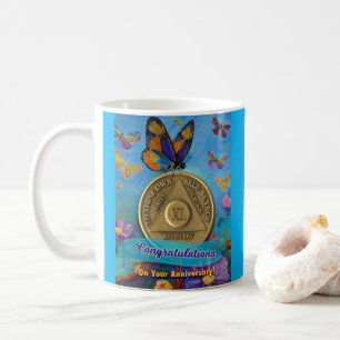Mug Pièce de 40 ans de sobriété Félicitations Papillon