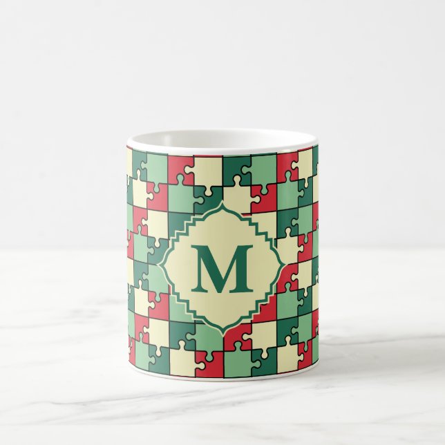 Mug Pièce de puzzle rouge vert Noël Monogramme (Centre)