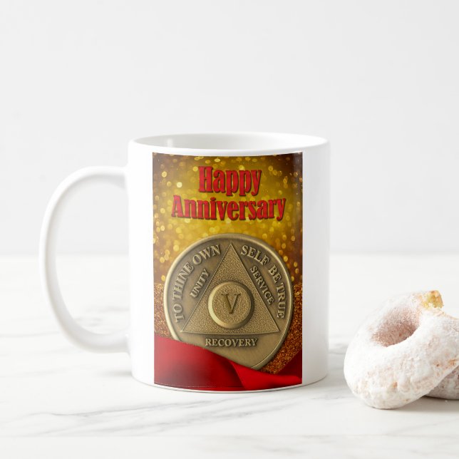 Mug Pièce scintillante personnalisée AA 5 ans (Avec donut)