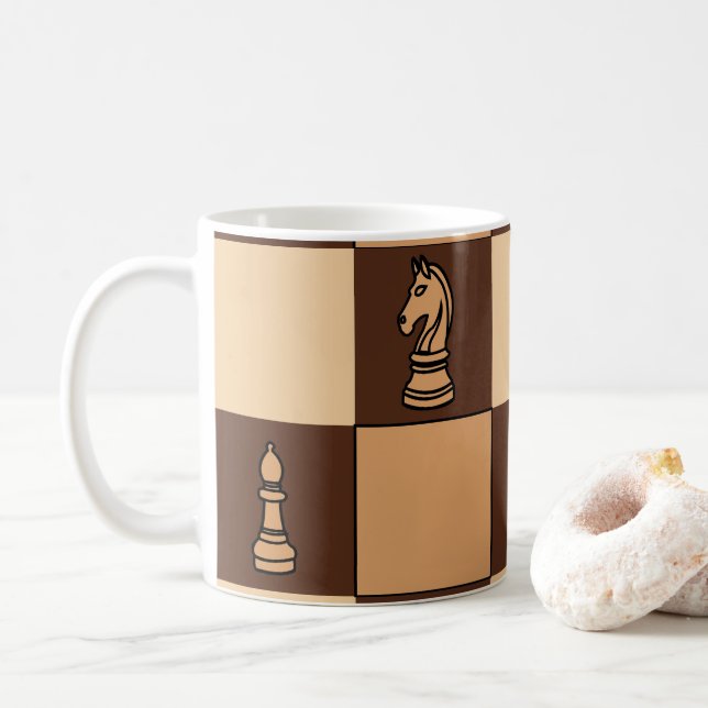 Mug Pièces de plateau de jeu d'échecs Joueur d'échecs (Avec donut)