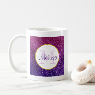 Mug Pierres à Parties scintillant rose et violet Monog