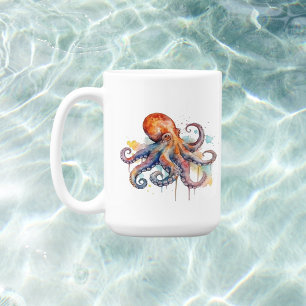 Mug pieuvre colorée en aquarelle grands yeux