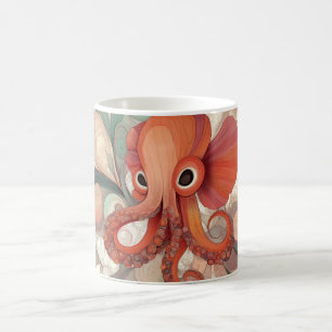 Mug pieuvre de couleur orange avec de grands yeux et t