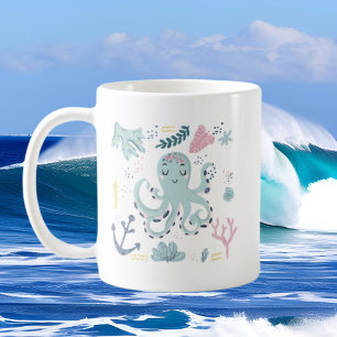 Mug pieuvre de plage mignonne ajouter monogramme