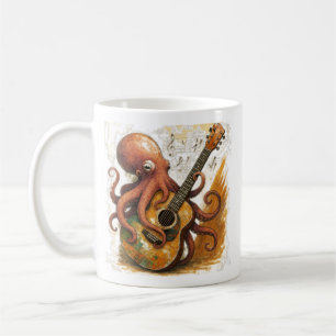 Mug Pieuvre jouant de la guitare Art musical vintage