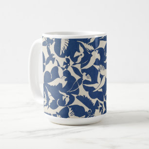 Mug Pigeons en blanc et bleu vintage d'oiseaux