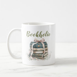 Mug Pile Élégant de Livres à l'Aquarelle avec Ruban