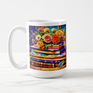 Mug Pile personnalisé de livres anciens et fleurs