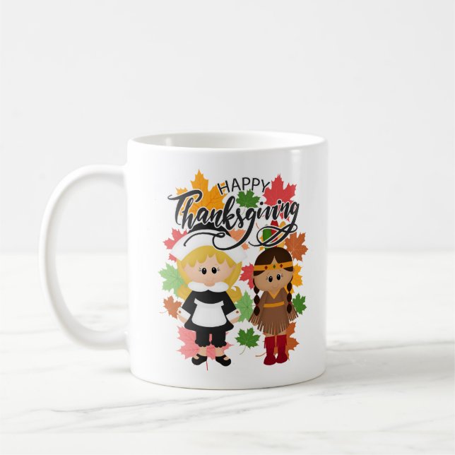 Mug Pilgrim Girl & Native Girl - Bon thanksgiving (Gauche)