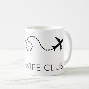 Mug PILOT WIFE CLUB Avion volant moderne noir blanc