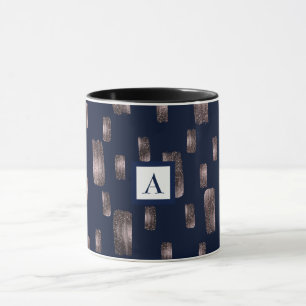 Mug Pinceau Moderne Rose Gold & Bleu Nuit Pailleté