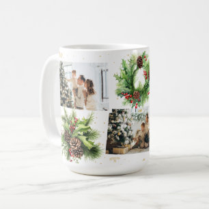 Mug Pine Cones Holly Berries Photo Collage Noël