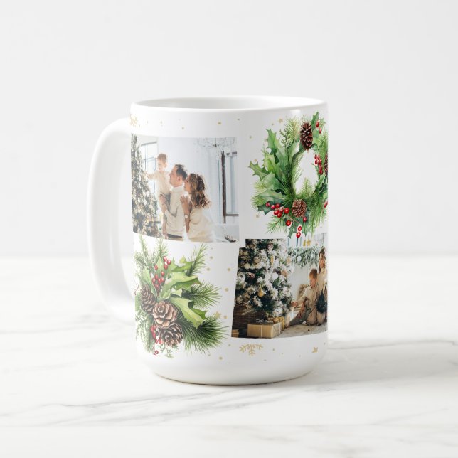 Mug Pine Cones Holly Berries Photo Collage Noël (Devant gauche)