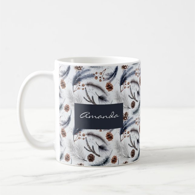 Mug Pine Cones & Pine Needles Aquarelles Motif (Gauche)