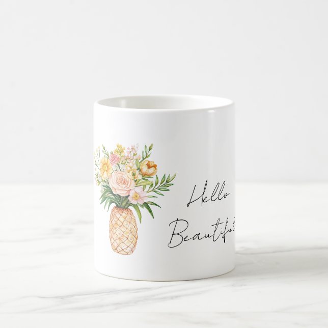 Mug Pineapple Yellow Pink Flowers Hello Beautiful (Centre)