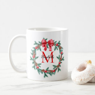 Mug Pinécone rustique   Monogramme de couronne de Noël