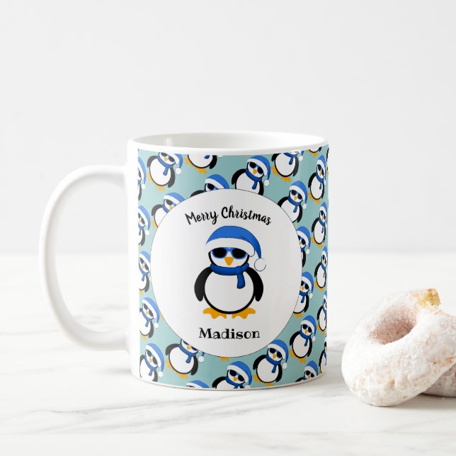 Mug Pingouin cool mignon Noël hiver Personnaliser (Avec donut)
