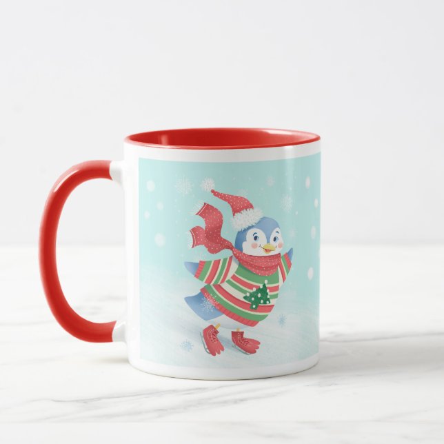 Mug Pingouin de patinage sur glace bleu mignon (Gauche)