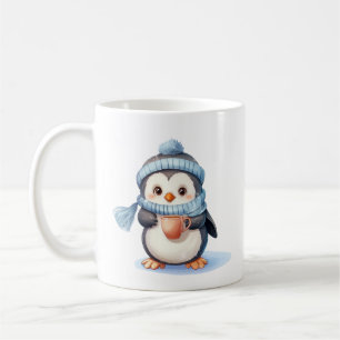 Mug Pingouin mignon avec vêtements d'hiver et coupe