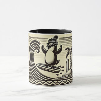 Mug Pingouin noir blanc attrape une vague