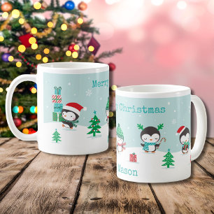 Mug Pingouins mignons avec cadeaux de Noël