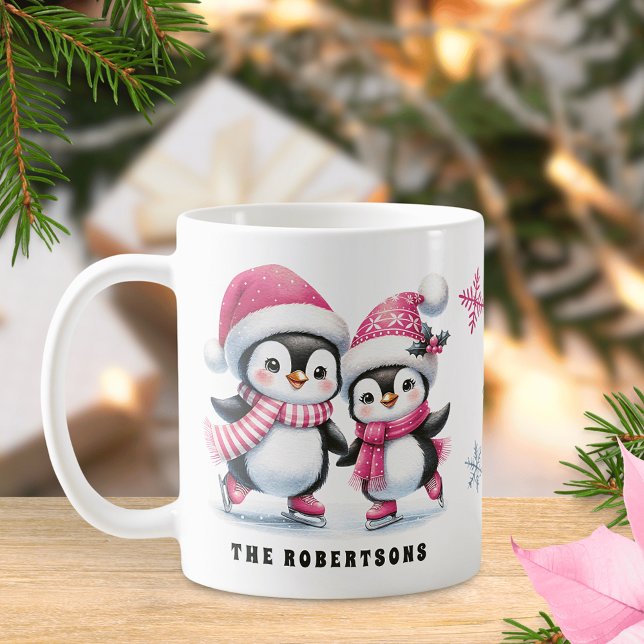 Mug Pingouins roses mignons Patinage sur glace Famille (Créateur téléchargé)