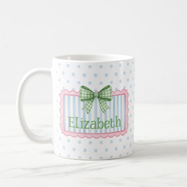 Mug Pink and Blue Frame With Green Gingham Bow (Gauche)