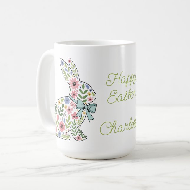 Mug Pink and Blue Wildflower Easter Rabbits (Devant gauche)