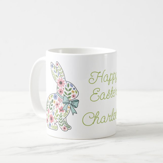 Mug Pink and Blue Wildflower Easter Rabbits (Devant gauche)