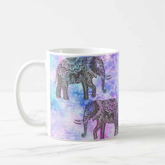 Mug Pink Aqua Black Elephant Bright Tribal (Gauche)