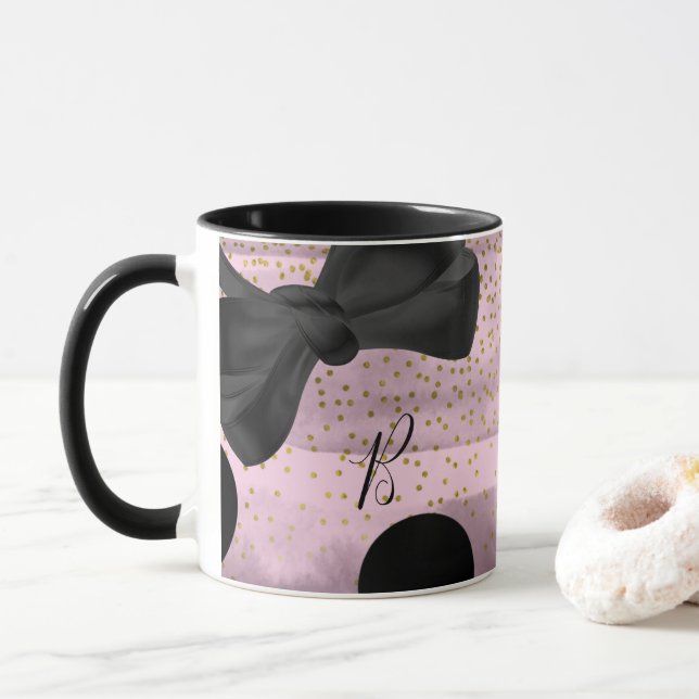 Mug Pink & Black Gold Pois Chic Bow Trendy Glam (Avec donut)