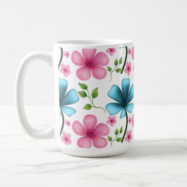 Mug Pink & Blue Floral Seamless Pattern (Gauche)