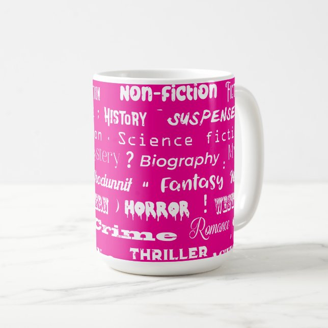 Mug Pink Book Genres Motif Bookworm (Devant droit)