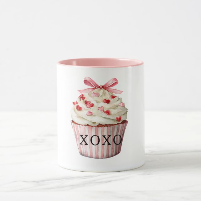 Mug Pink Bow Red Hearts Cupcake Birthday (Centre)