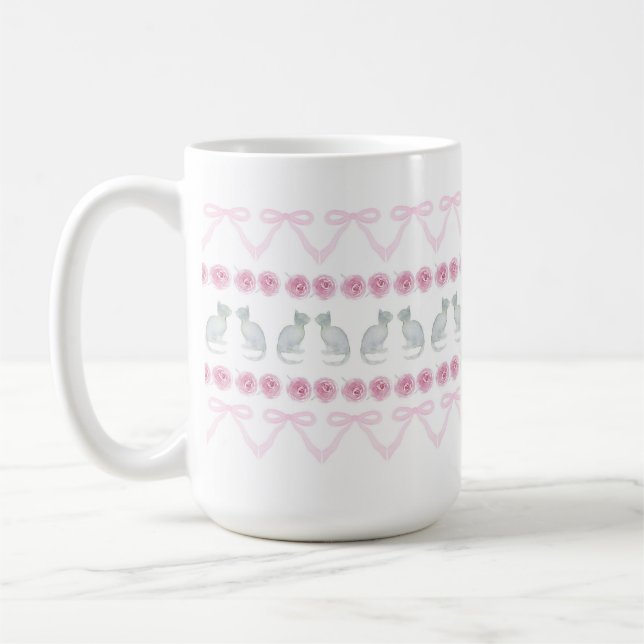 Mug Pink Bows and Grey Kittens (Gauche)